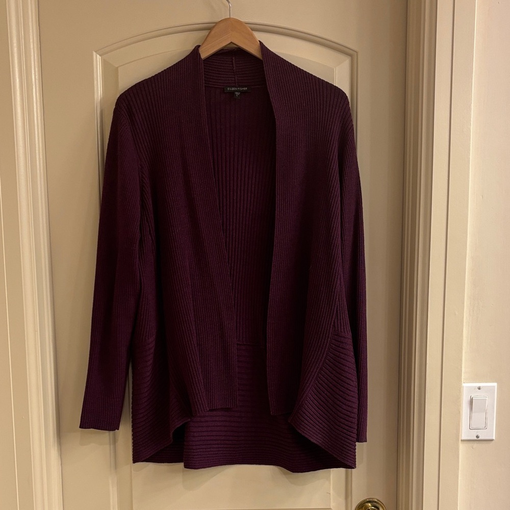 Eileen Fisher Merino Wool Purple‎ Open Cardigan